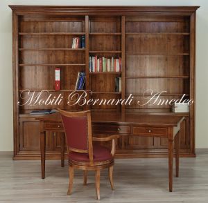 Tavolo scrittoio e libreria stile arte povera in legno massello di noce produzione artigianale italiana